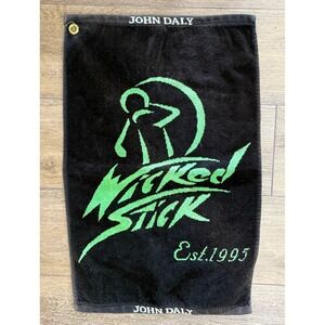 John Daly Wicked Stick Golf Towel Black Green Devan Embroidered Cotton Augusta